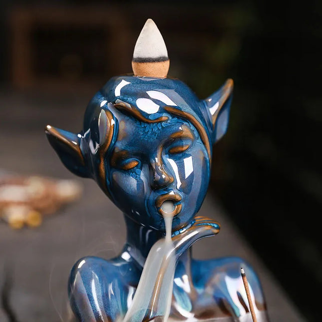 Creative European Style Backflow Incense Burner, Ceramic Elf Girl Incense Burner Romantic Valentine's Day Gift (Without Incense)