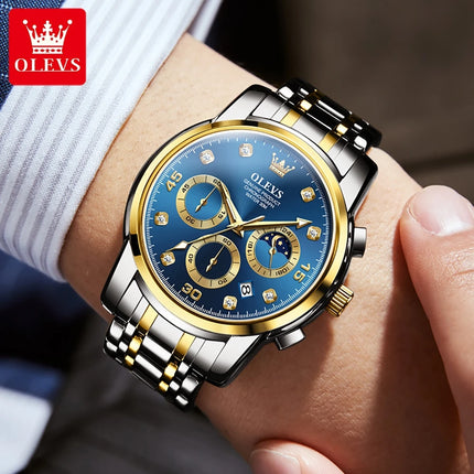 OLEVS Original New 2889 Quartz Watch for Men Chronograph Business Man Watch Waterproof Wristwatch Stainless Steel Luxury Watch