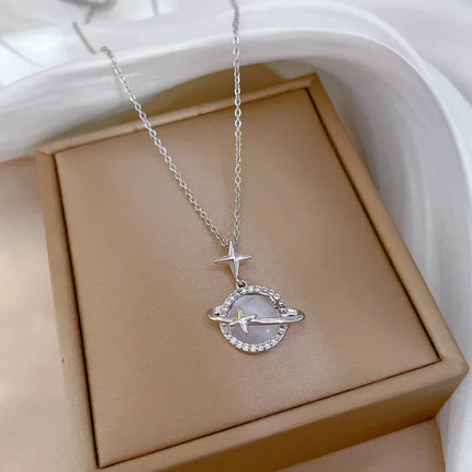 AAA Cubic Zirconia Stones Star And Planet Saturn Pendant Necklace Choker Women Girl Fashion CZ Crystal KC-gold Plated Jewelry