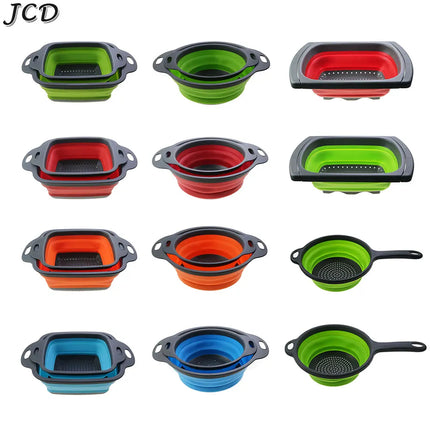 JCD Fruit Vegetable Washing Basket Foldable Strainer Silicone Colander Dish Collapsible Drainer Filter Kitchen Storage Tool