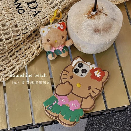 Cute 3D Cartoon Grass Skirts Sanrios Hello Kitty Phone Case for IPhone 15 14 13 12 11 Pro Max Silicone Soft Back Cover Y2k Girl