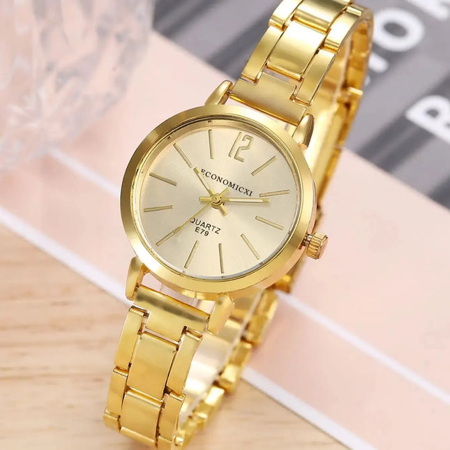 2pcs Set Watch Luxury Women Simple Dial Hollow Strap Fashion Gold Bracelet Quartz Wristwatch Student Ladies Watches Reloj Mujer