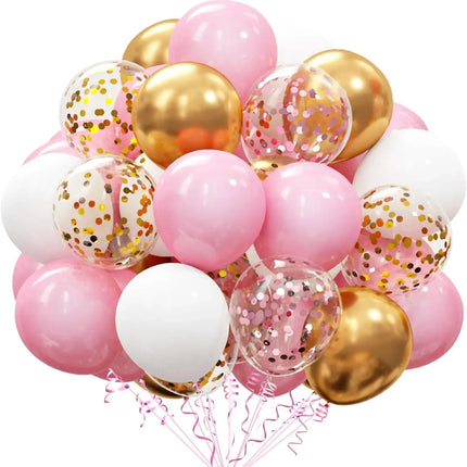 Pink Gold Confetti Latex Balloons Kit,12 Inch Balloons Party Supplies for Confession Wedding Girl Birthday Party Decoration