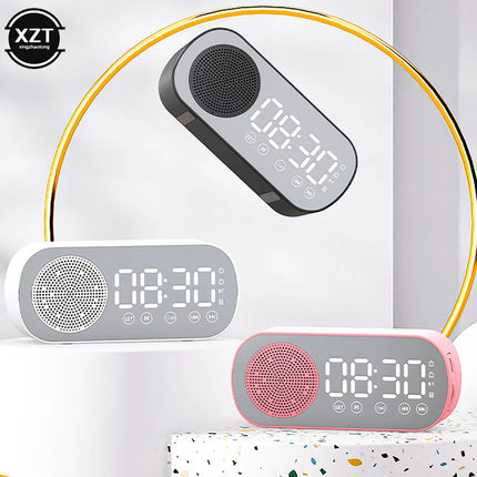 New Wireless Bluetooth Speaker HD Mirror TF Card FM Radio HIFI Music Sound Box Mini Portable Speaker with Clock Alarm Function