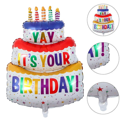 3D Birthday Cake Aluminum Film Balloon Decoration Colored Double Layer Cake 1 Year Old Baby Shower Birthday Party Supplies