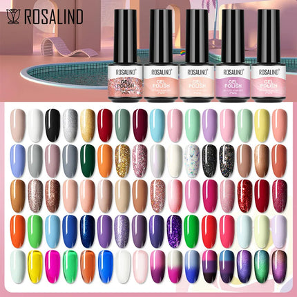 ROSALIND Gel Nail Polish Pure Color  UV Nail Art Design Semi Permanent Varnishes Soak Off Base Top Coat Gel Polish Need LED Lamp