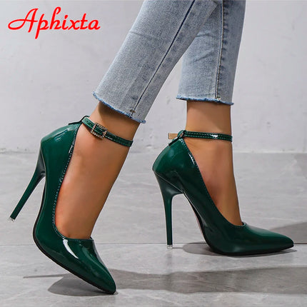 Aphixta Orange New Luxury Crystals Buckle Pimp Super High 12cm Stiletto heels Pumps Women Shoes Pointed Toe Colorful Party Pumps