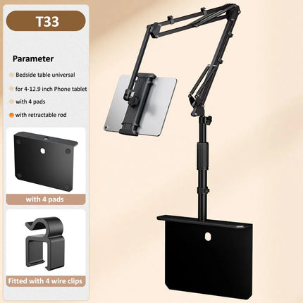 OUTMIX Bed Tablet Stand for 4-12.9 inches Phone Tablet Lazy Arm Bed Desk Tablet Mount Telescopic Support for iPad Mini Free Clip