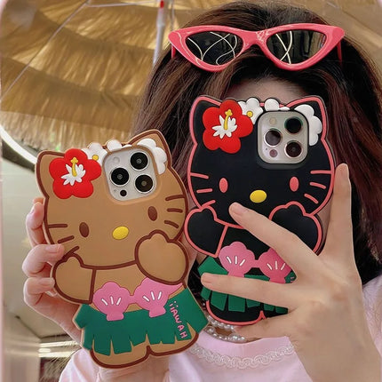 Cute 3D Cartoon Grass Skirts Sanrios Hello Kitty Phone Case for IPhone 15 14 13 12 11 Pro Max Silicone Soft Back Cover Y2k Girl