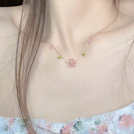 Exquisite Cherry Blossoms Flower Necklace For Women Crystal Zircon Rose Heart Butterfly Clavicle Chain Wedding Romantic Jewelry