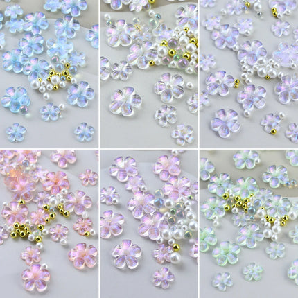 1Set Shiny 3D Flower Charms Nails Parts Mixed Pearl Rhinestone Decoration Accessories Kawaii Nail Art Jewelry Stylist Supplies