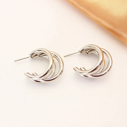 Exaggerated Triple Layer Tubular Metal Drop Earrings for Women - Chic Geometric Dangle Statement Jewelry for Girls