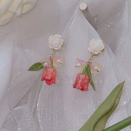 Pink Opal Cherry Blossom Drop Earrings - Elegant Butterfly Jewelry for Women 2022