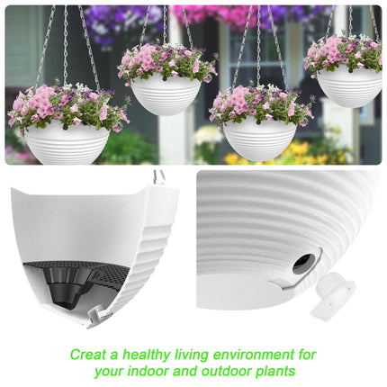 4 Pack 20cm Hanging Planter Garden Flower Pots Hanging Planter Basket for Indoor Outdoor Plants with Drain Holes, White