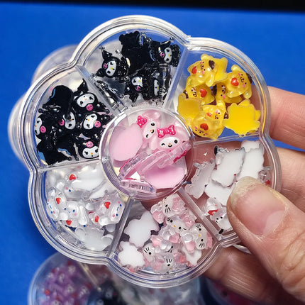 70PCs Kawaii Nail Art Charms canvas MINISO Sanrioed Hello Kitty Kuromi Nail Rhinestone Gems For Manicure DIY Crafts