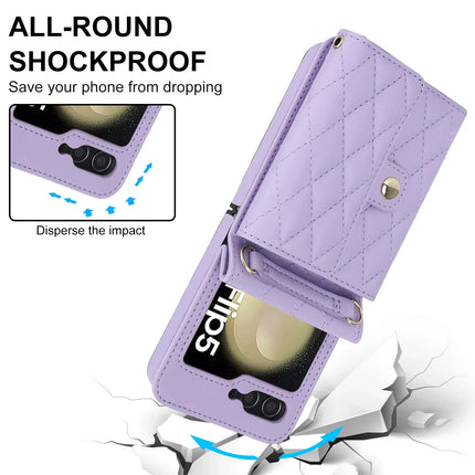 Crossbody Bag Fashion Leather Phone Case For Samsung Galaxy Z Flip 6 5 4 3 Flip5 Flip4 Flip3 5G Long Lanyard Wallet Card Cover