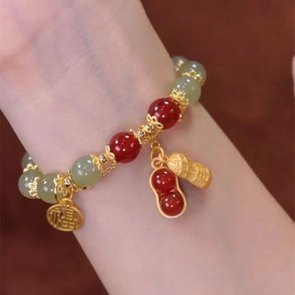 Chinese Style Lovely Beaded Bracelet Exquisite Lucky Wrist Chain Peanut Pendant Bangle Fashion Jewelry For Women Gifts