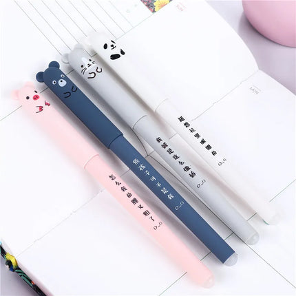 4/8/24 Pcs Kawaii Pig Bear Cat Erasable Gel Pen Refills Rods 0.35mm Blue Black Ink Washable Handle School Office Supplies Gift