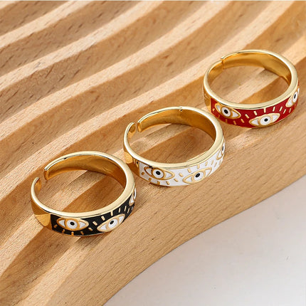 Fashion Aesthetic Evil Blue Eyes Finger Rings for Women Oil Dripping Stainless Steel Rings Adjustable Opening Ring Jewelry Gifts