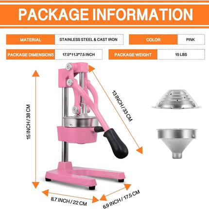 Commercial Heavy Duty Cast Iron Hand Press Manual Orange Citrus Lemon Lime Grapefruit Pomegranate Fruit Juice Squeezer Machine