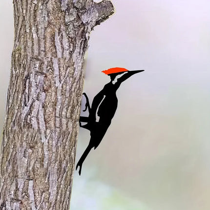 Woodpecker On Branch Steel Silhouette Metal Wall Art Home Garden Yard Patio Outdoor Statue Stake Decoration Perfect