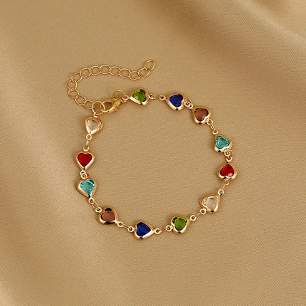 Korean Colorful Heart Bracelet For Women Exquisite Crystal Zircon Metal Chain Bracelets Bangles Girl Party Wedding Jewelry Gifts