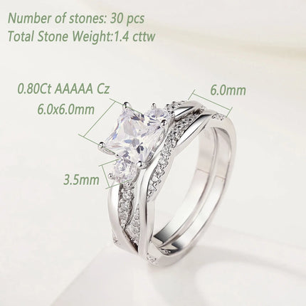 Newshe 925 Sterling Silver Eternity Engagement Rings Twist Cross Wedding Band Bridal Sets Princess Cut AAAAA CZ Jewelry