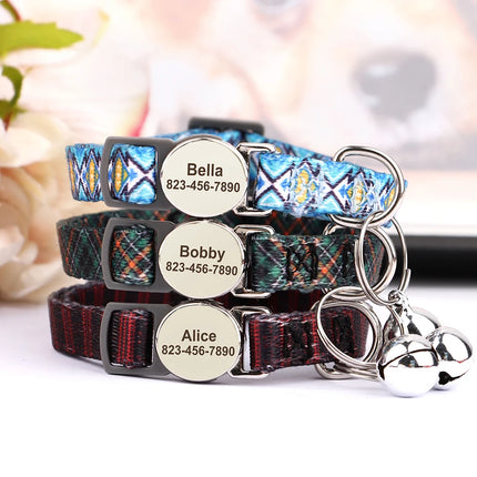 Personalized Printed Cat Collar Adjustable Kitten Puppy Collars With Free Engraved ID Nameplate Bell Anti-lost Cats Collars