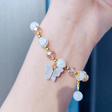 Women Girls Glass Beads Bracelet Butterfly Shape Pendant Ladies Elegant Charm Bacelet Jewelry Accessories