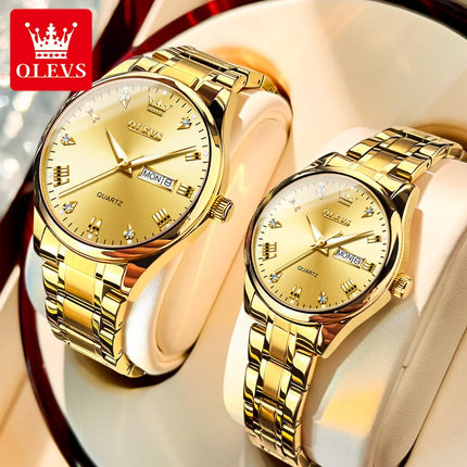 OLEVS 5563 Couple Watches classics Calendar Stainless Steel Waterproof Luminous Lover's Watch Quartz Wristwatch Men Women Set