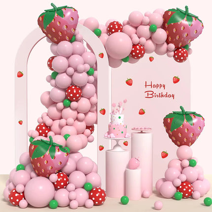 123pcs Strawberry Party Decoration Balloon Garland Kit for Girls 1st 2nd Birthday Party Supplies Strawberry Theme Decoration