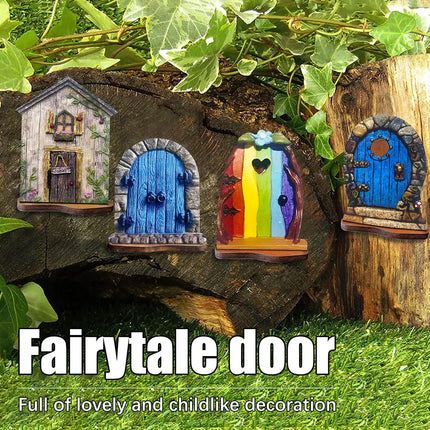 6 PCS Wood Miniature Fairy Gnome Window Door Elf Home Creative Yard Art Sculpture for Yard Art Tree Sculpture Fairy Garden Decor