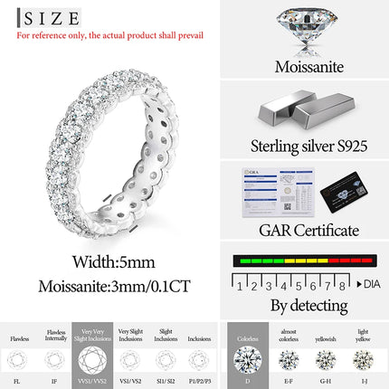 3mm 2.86cttw D VVS Moissanite Shining Bling Band Ring For Women 925 Sterling Silver Eternity Rings Iced Out Fashion Fine Jewelry