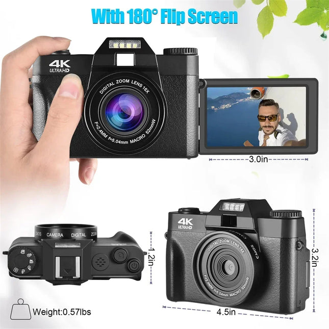 48MP Digital Photography Camera 4K WIFI Web Camcorder Vintage Vlog Video Recorder YouTube 16X Digital Zoom Camera 3" Flip Screen