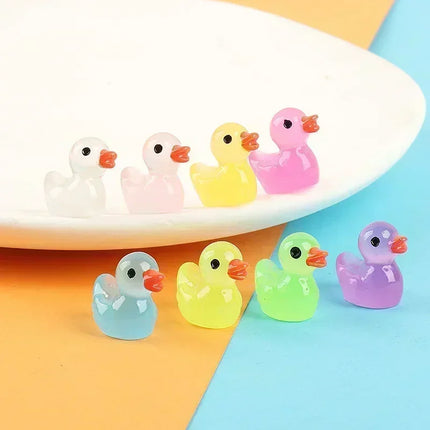 100PCS Mini Fluorescent Yellow Duck Ornament Miniature Figures Tiny Resin Handicraft Micro Landscape DIY Dollhouse Decoration