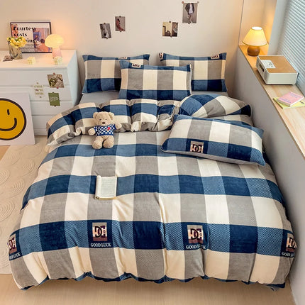 Cute Cartoon Panda 3pcs Duvet Cover Set Sage Green Thickened Milk Velvet Comforter Covers Boys Girls Bedding with Pillowcase