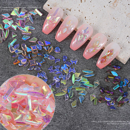 100pcs 3D Irregular Aurora Crystal Rhinestones Multi Shapes Aurora Nail Gems 6 Colors Flatback Shiny Nail Art Rhinestones Charms