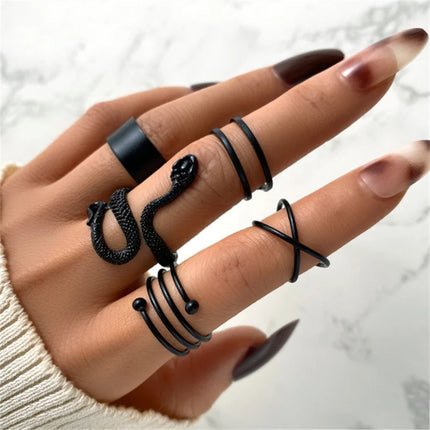 16Pcs/set Punk Finger Rings Minimalist Smooth Gold Color Black Geometric Metal Rings for Women Girls 2022 Trendy Party Jewelry