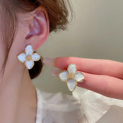 Romantic French Vintage Flower Earrings - Trendy Zinc Alloy Studs for Women