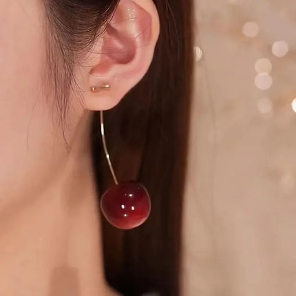 Charming Red Cherry Drop Earrings - Sweet Fruit Jewelry for Women