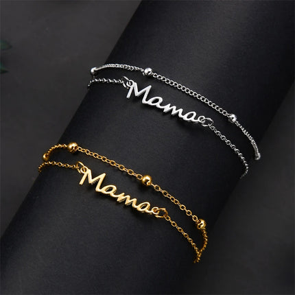 Mama Letter Charm Bracelets for Women Girls Fashion Stainless Steel Link Chains Fine Jewelry Party Gifts Mum Mother's Day Lover