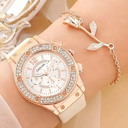 Watches Set Luxury Rhinestone Women Fashion Elegant Wristwatch Quartz Watch For Girl Ladies Clock Relogio Feminino