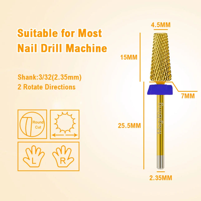 New Cross Cut 5in1 Tungsten Nail Drill Bits Carbide Left Right Hand Double Rotating Milling Cutter Manicure Polishing Tool 3/32"