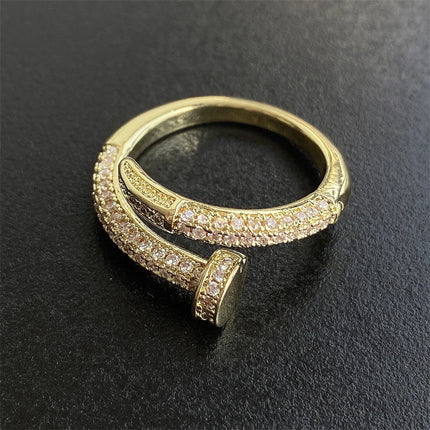 UILZ Women Adjustable Nail Ring Korean Fashion Punk Cubic Zirconia Ring Daily Simple Jewelry