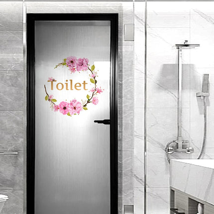 Flower Toilet Door Wall Stickers For Public Place Home Decor Bathroom WC Entrance Sign Decals Vinyl Art