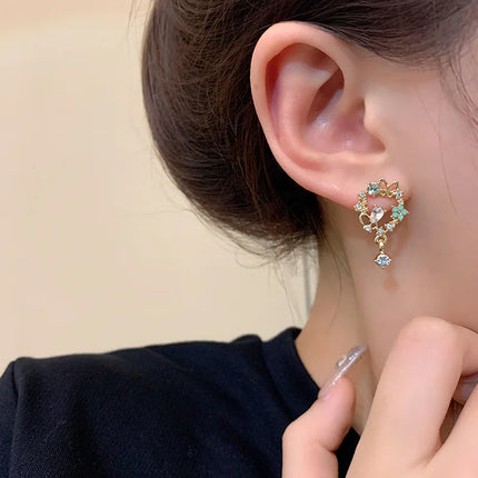 Korean Style Delicate Butterfly Eardrop Stud Earrings - Fashionable Zircon Jewelry for Women and Girls