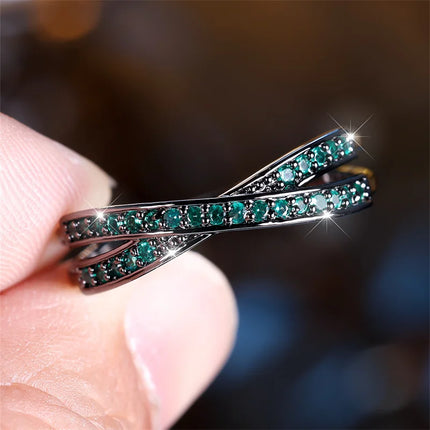 Minimalist Stacking Crossed Wedding Bands Black Gold Silver Color Blue Red Green Stone White Zircon Thin Rings For Women Jewelry