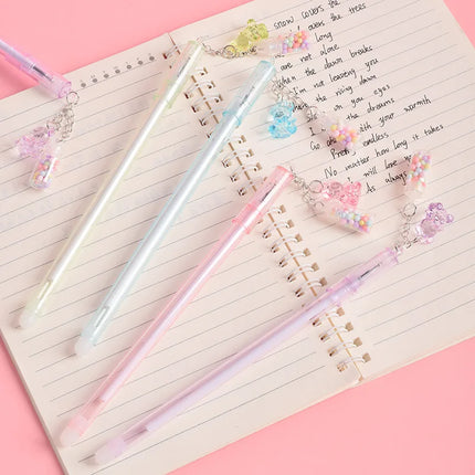 1pc Erasable Pen Cute Cartoon Drifting Bottle Bear Pendant Gel Pen School Office Stationery Supplies Creative Sweet Lovely Pens