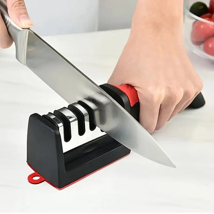 4-Stage Kitchen Knife Sharpener - Diamond & Ceramic Rods, Tungsten Steel Blades - Easy Manual Sharpening Tool for Home Use