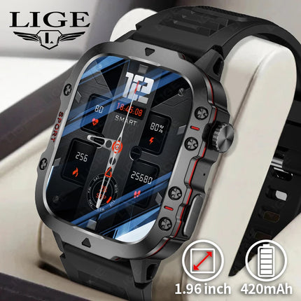 LIGE Outdoor Smart Watch Men 2.01" Screen 3AT Waterproof Watches Bluetooth Call Ai Voice Sport Smartwatch For Android Xiaomi IOS